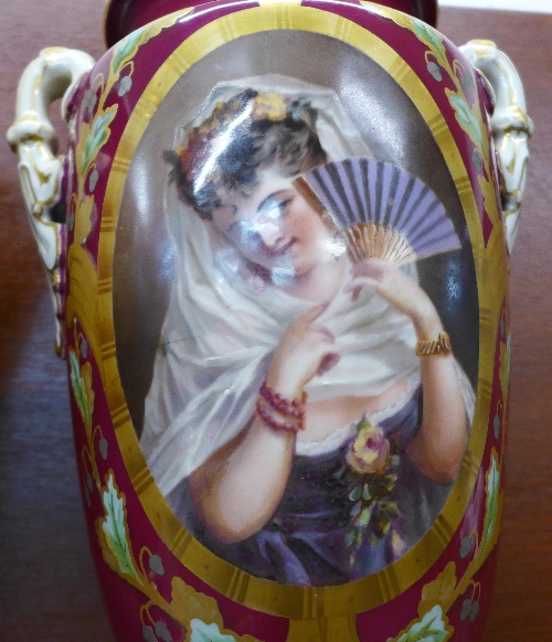 A pair of Viennese vases, with transfer print portraits, - Image 3 of 5