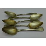 Five George IV silver teaspoons, London 1825, William Bateman,