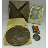 A death plaque to William George Bradshaw, a British War medal to G-26656 Pte. W.G. Bradshaw E.Kent.