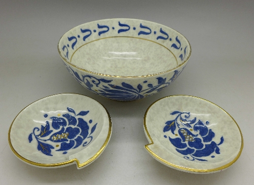 A Charlotte Rhead Bursley ware bowl, TL40 pattern and two similar dishes, diameter of bowl 14.