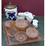 A glass Art Deco dressing table set,