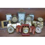 Four Schatz carriage clocks, one other carriage clock, a Cyma alarm clock and nine other clocks,