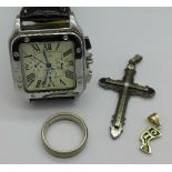 A gentleman's wristwatch, a cross pendant,