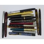 Four fountain pens with 14k nibs; Burnham, Parker, Swan,