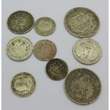 Silver coins including English,