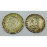 A Victorian 1887 double florin and a 1937 crown