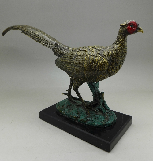 A cast, cold painted model of a pheasant on a base, width of base 14. - Image 3 of 3