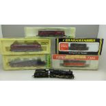 Six N gauge model locomotives; Peco Jubilee, Graham Farish No.