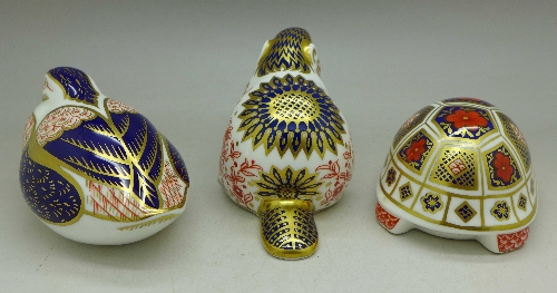 Three Royal Crown Derby paperweights, Beaver with gold stopper, Turtle with silver stopper, - Image 2 of 2