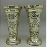 A pair of Victorian silver vases dated Sheffield 1898, 15.