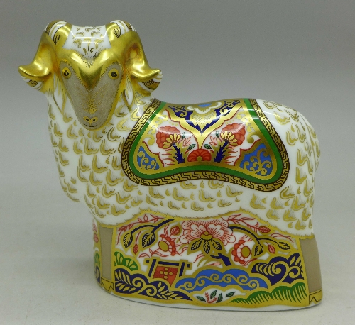 A Royal Crown Derby paperweight, Imari Ram,