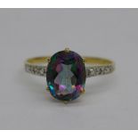 A 9ct gold, diamond and mystic topaz ring, 1.