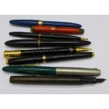 Eight pens including two Parker, Sheaffer and five others, a/f,