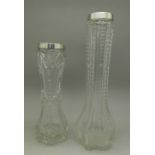 Two silver rimmed vases, 21cm and 16.