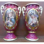 A pair of Viennese vases, with transfer print portraits,