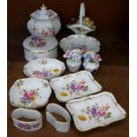 Decorative china including seven Royal Crown Derby dishes and napkin rings,