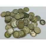 Victorian, Edward VII, George V and George VI 3d coins,