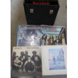 A collection of LP records including Thin Lizzy, Yes, Rainbow, Otis Redding, etc.