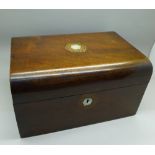 A Victorian workbox with inlaid top and escutcheon