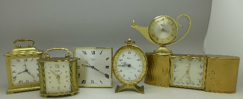 Five Swiza alarm clocks and a Bucherer travel alarm clock