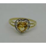 A 9ct gold, diamond and citrine ring, 1g,