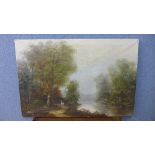 A river landscape with figures, oil on canvas,