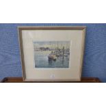 Michael Hill, Boats on the Marina, Sutton Harbour, Plymouth, watercolour,