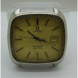 A stainless steel Omega Seamaster quartz wristwatch head, calendar dial, 1342 calibre, 13 jewels,