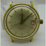 A gold plated Ebel 24 jewel automatic wristwatch, calendar dial, 35mm diameter, stem a/f,