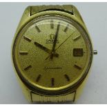 A gold plated Omega Seamaster automatic wristwatch, calendar dial, 565 calibre, 24 jewels,