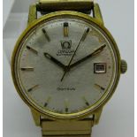 A gold plated Omega Geneve Calendar wristwatch, 565 calibre, 24 jewels, working.