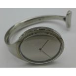 A lady's stainless steel Georg Jensen Torun 226 pattern bangle wristwatch, boxed, working.