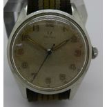 A stainless steel Omega manual wind wristwatch, 283 calibre, 17 jewels, not working.