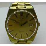 A gold plated Omega Geneve automatic wristwatch, lacking second hand, working.