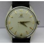 A stainless steel Omega bumper automatic wristwatch, 354 calibre, 17 jewels, crystal a/f,