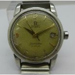 A stainless steel Omega Seamaster Calendar wristwatch, 19 jewels, working.