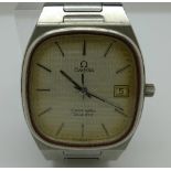 A stainless steel Omega Seamaster quartz wristwatch, calendar dial, 1342 calibre,