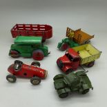 Four Dinky Toys; Bedford, 27G Motocart, Aveling-Barford and Armoured Car,