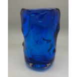 A 1960's Whitefriars glass large blue knobbly vase, pattern no. 9609, 17.