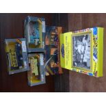 Five boxed model vehicles and sets including Matchbox Fire Engine Series YSFE01 and Cameo Models