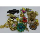 Costume brooches and earrings