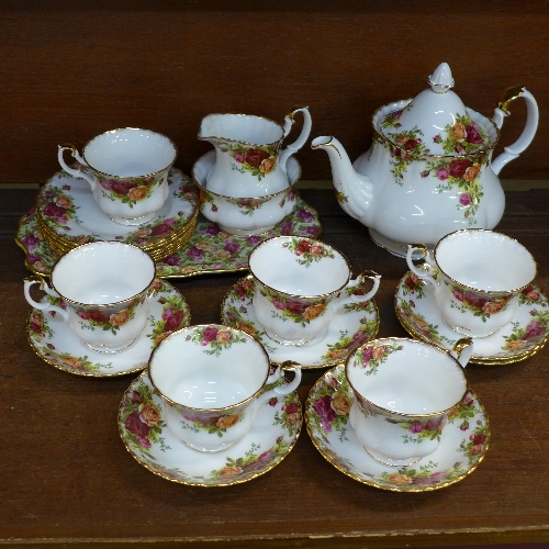 A Royal Albert Old Country Roses tea set, comprising six cups, saucers, tea plates, sandwich plate,