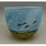 A 1980's Kjell Engman for Kosta Boda, signed, art glass 'November' vase decorated with flying geese,