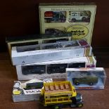 Eight boxed model vehicles and sets including Matchbox 1982 5-Model pack,