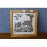 A Sandra Harris stone lithograph, Herdwick sheep, limited edition numbered 2/3,