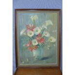 Elizabeth Mary Watt (1886 - 1954), still life of flowers in vase, oil on canvas, signed lower right,