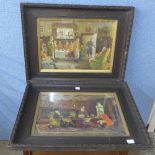 A pair of interior scene prints,