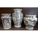 Three Burleigh Ware relief moulded vases, decorated with deer,