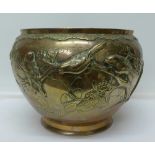 A 19th Century Japanese bronze jardiniere, with raised decoration of love birds and willow trees,