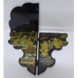 A black lacquered folding corner wall bracket,